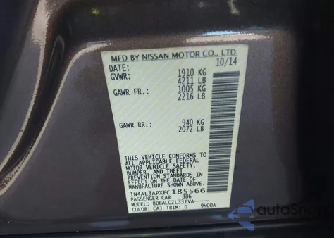 2015 Nissan Altima 2.5/2.5 S/2.5 Sl/2.5 Sv from USA, damaged, VIN 1N4AL3APXFC185566